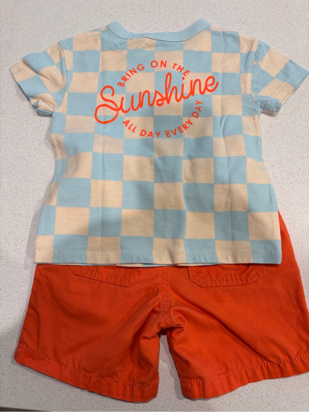 Cat & Jack Blue Cream Checker Tee with Orange Shorts - Kids Matching Set